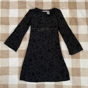 Vintage Cherokee S 6/6X Black Long Sleeve Flocked Dress